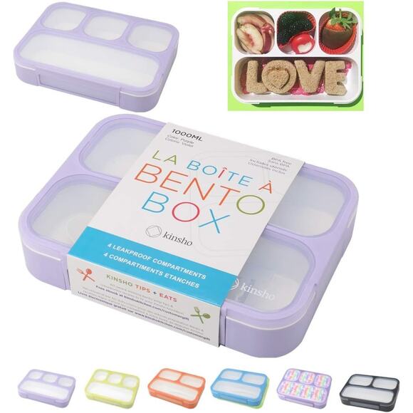 Lunch Box for Kids 4 Compartments UNTENSILS NOT INCLD - Purple - Picture 1 of 4